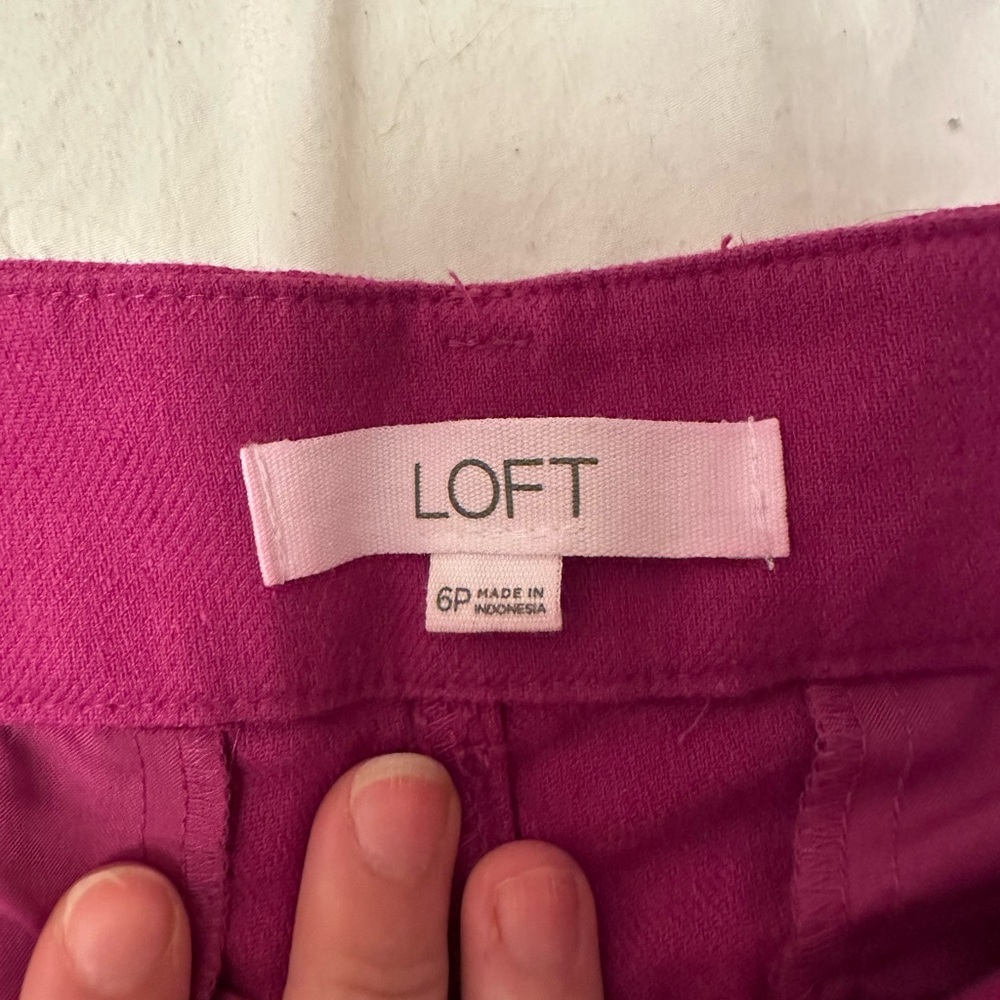 LOFT Petite 6P Riviera Linen Blend Slim Pants in Magenta - Picture 5 of 6